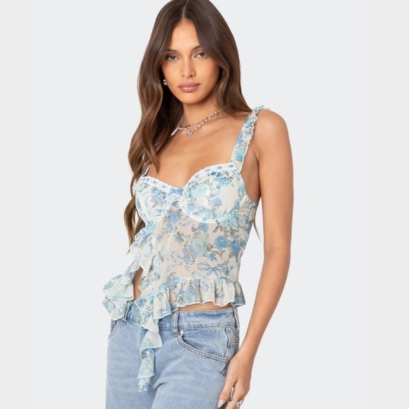 Edikted Floral Sweetheart Floral Corset Cami  Bra Top. NWT - Picture 3 of 15